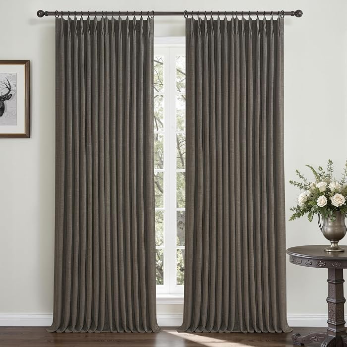 Pinch Pleated Extra Long 102 Inches Curtains for Dining Room 2 Panels Set, Full Blackout Memory T... | Amazon (US)