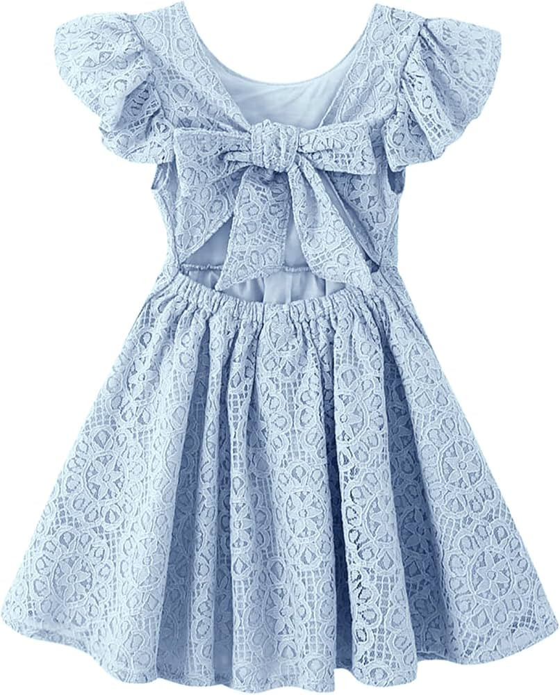 Toddler Girls Lace Dress Ruffle Sleeveless Tie Back Halter Dresses for Party Wedding | Amazon (US)