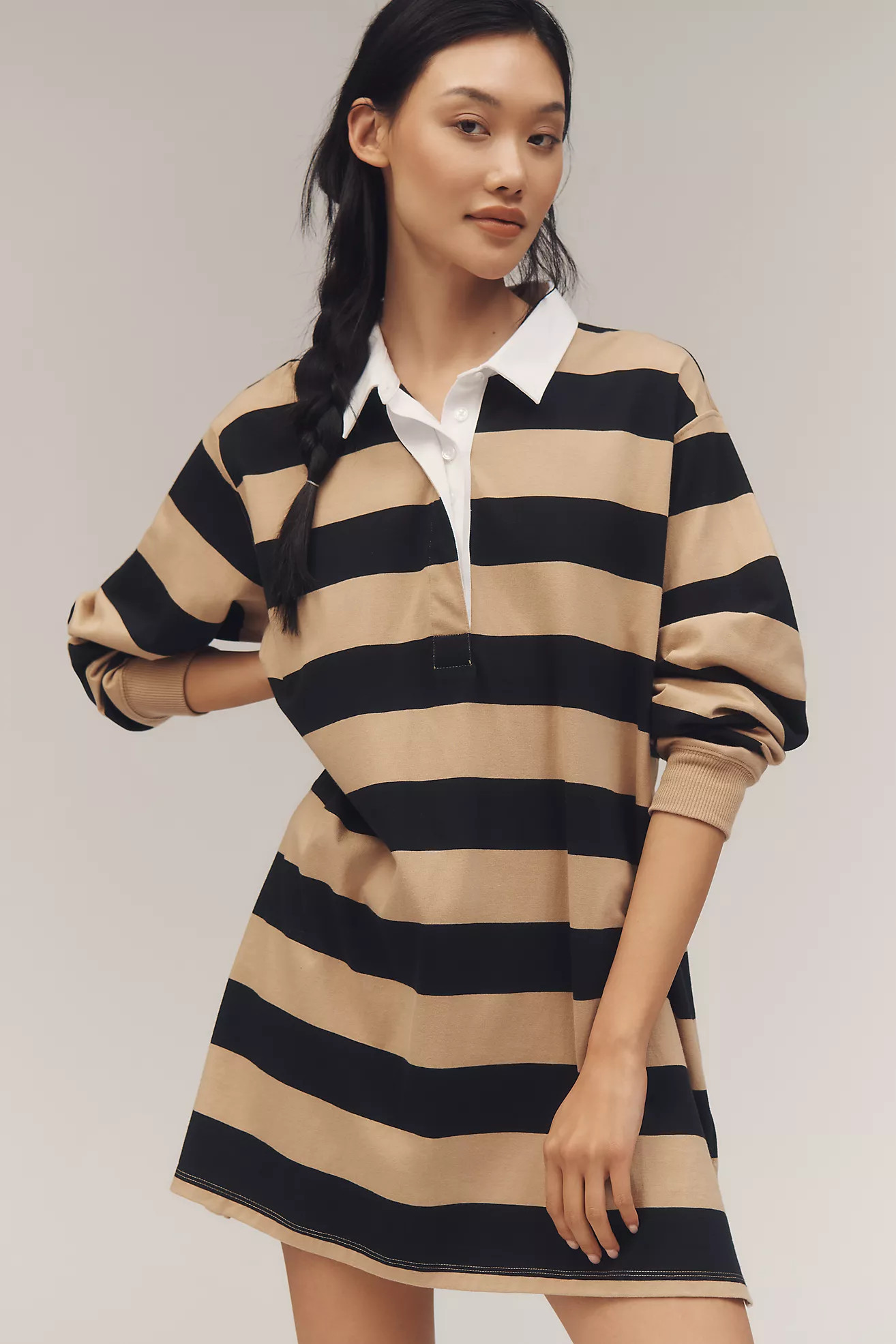Good American Jersey Polo Long-Sleeve Mini Dress | Anthropologie (US)