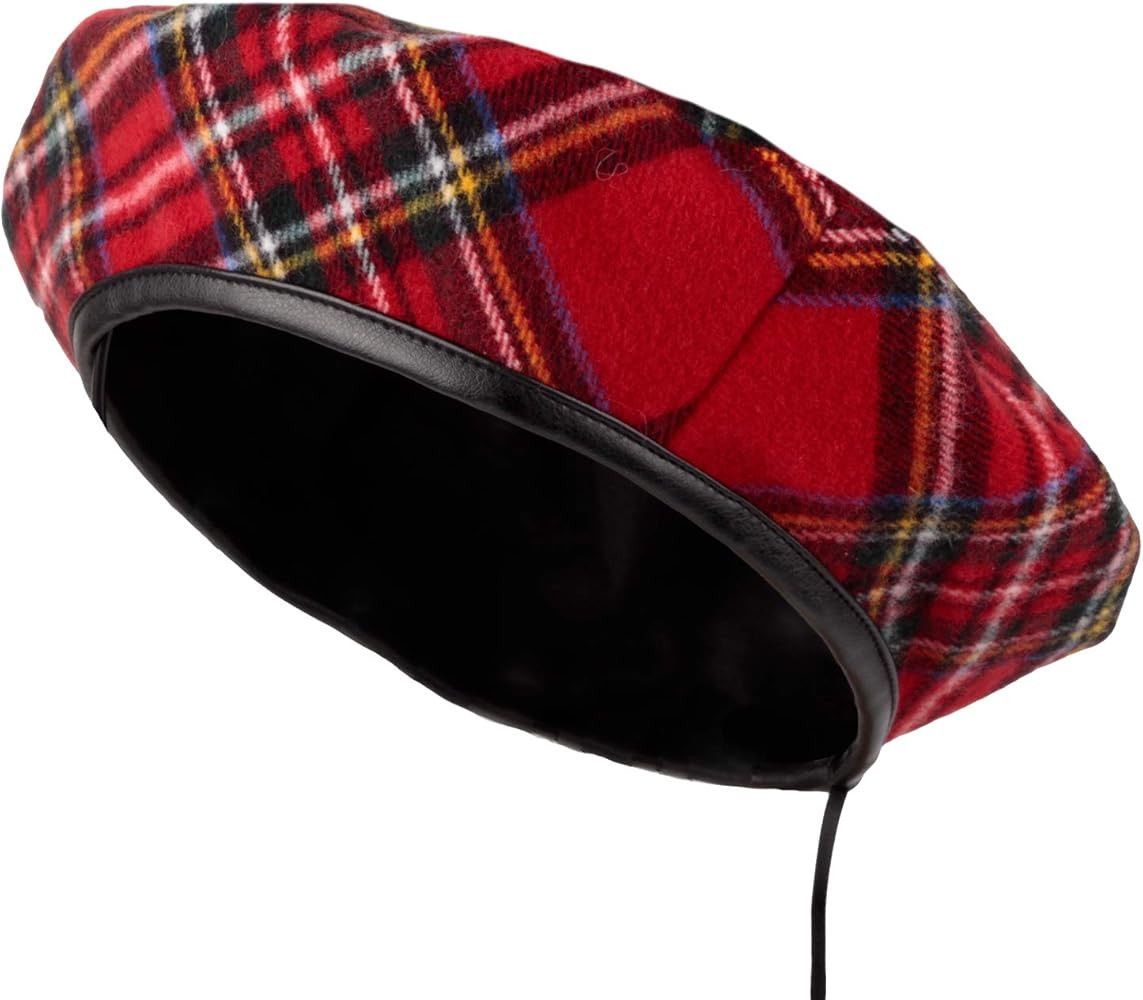 WITHMOONS Polyester Beret Hat Tartan Check Leather Sweatband KR3781 | Amazon (US)