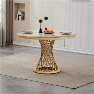 Round Marble Dining Table, Modern Kitchen Table With High Gloss Faux Marble Tabletop And Stainless Steel Base For Dining Room, Kitchen (Only A Table) | Wayfair North America