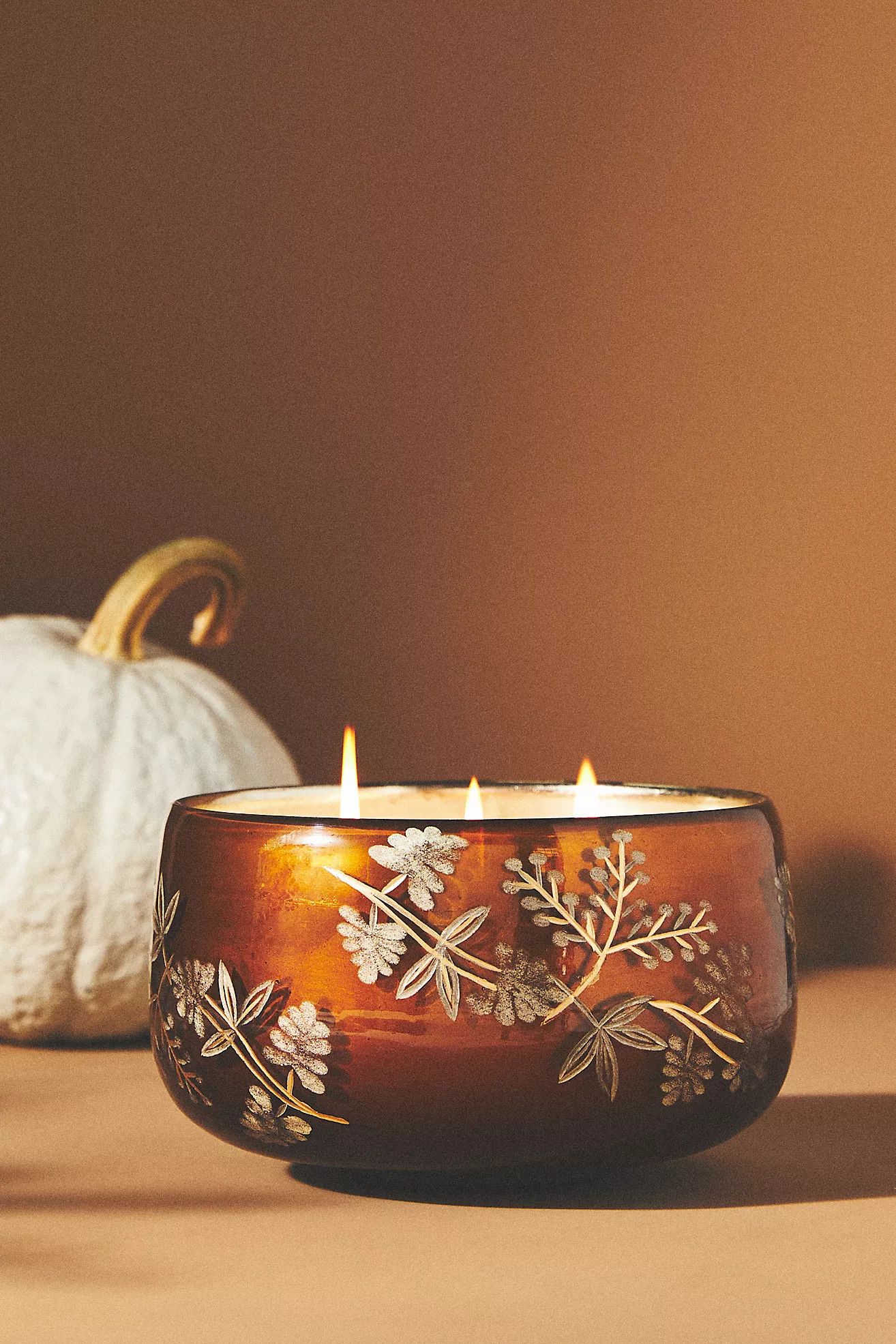 Tana Low-Wide Pumpkin & Sweet Vanilla Etched Glass Candle | Anthropologie (US)