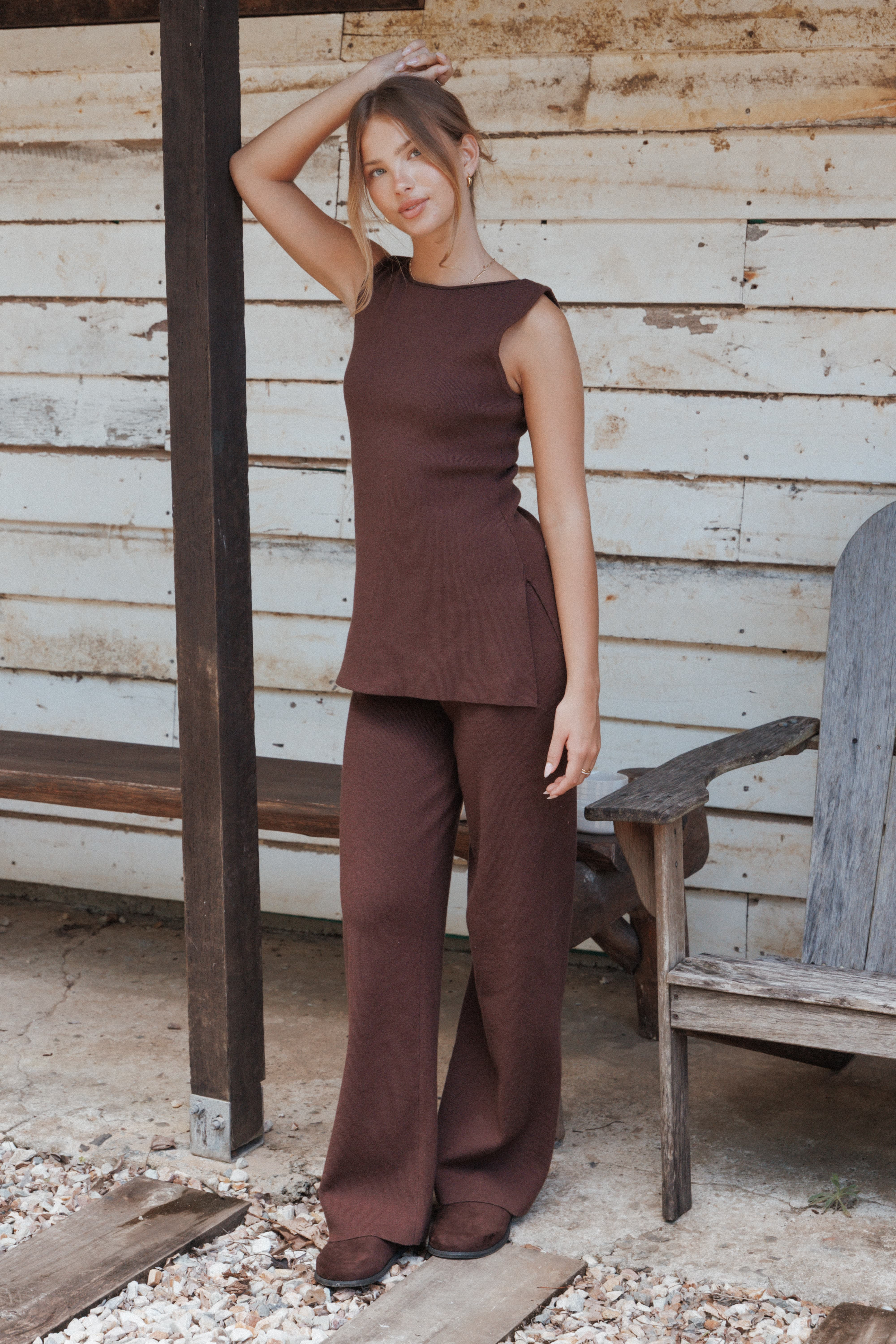 Beth Knitted Pant Set - Chocolate | Petal & Pup (US)