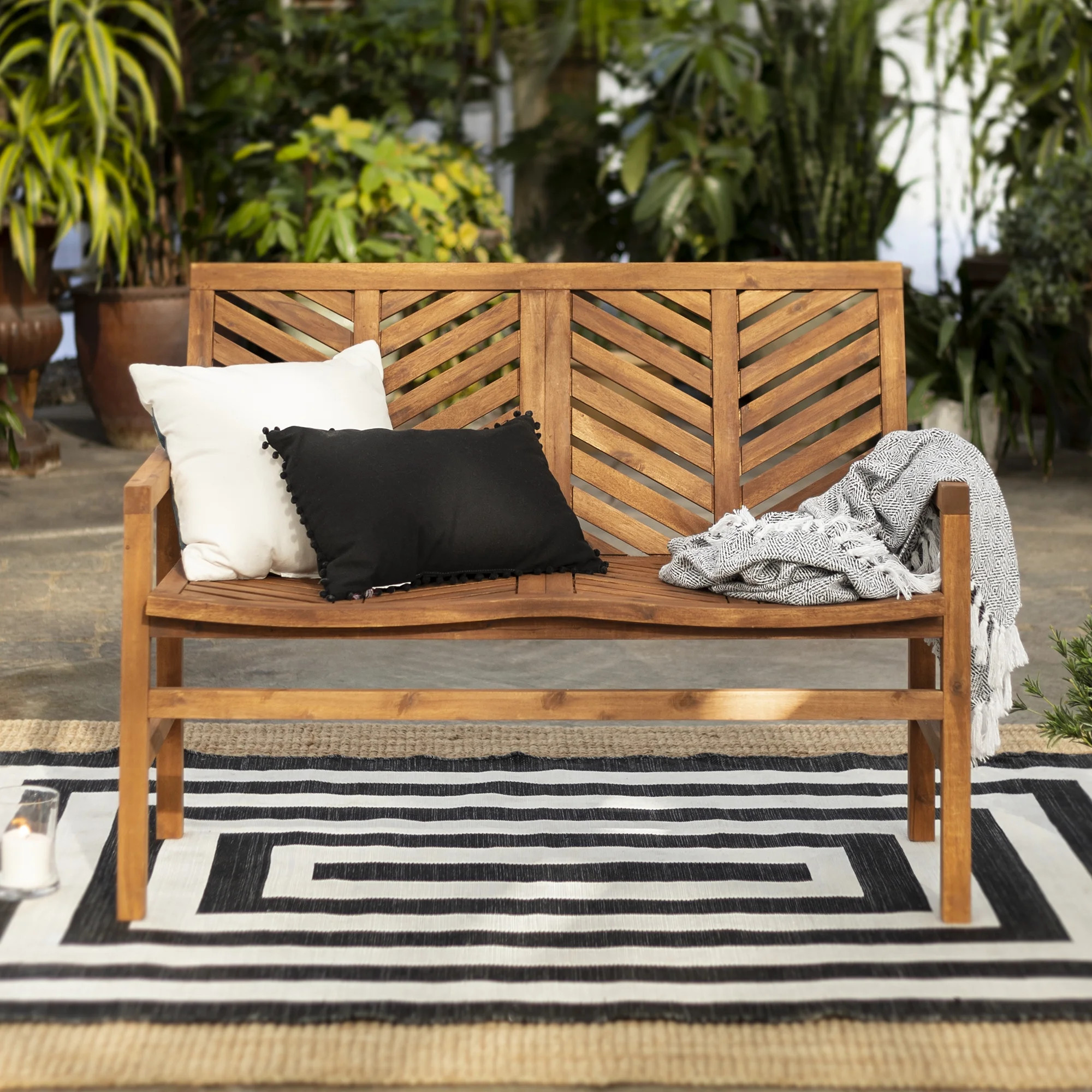 Manor Park Wood Outdoor Loveseat with Chevron Design, Brown | Walmart (US)