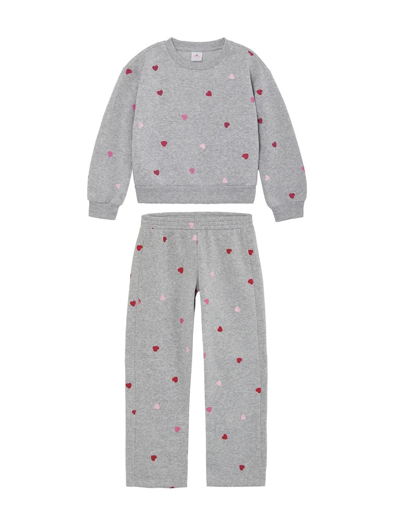 Way to Celebrate Girls' Valentine's Day Fleece Sweatshirt and Pant Set, Sizes 4-18 & Plus | Walmart (US)