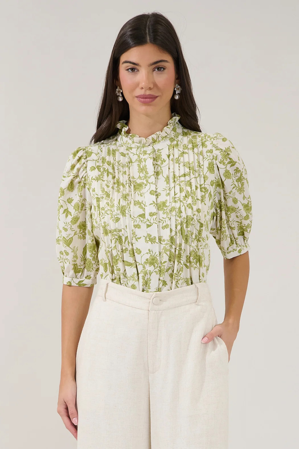 Elysia Pleated Blouse Floral | Sugarlips