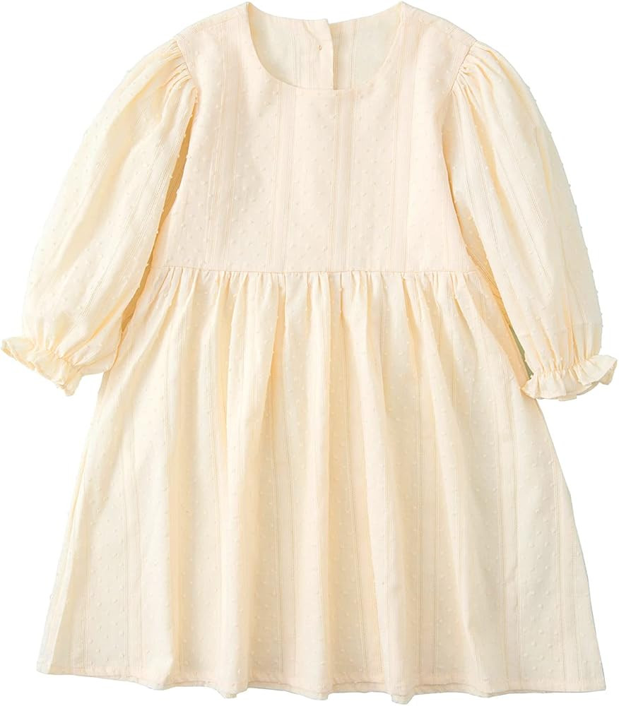 Goodplayer Toddler Girl Cotton Linen Dress Long Sleeve Solid Color Casual Dresses Fall Winter Outfit | Amazon (US)