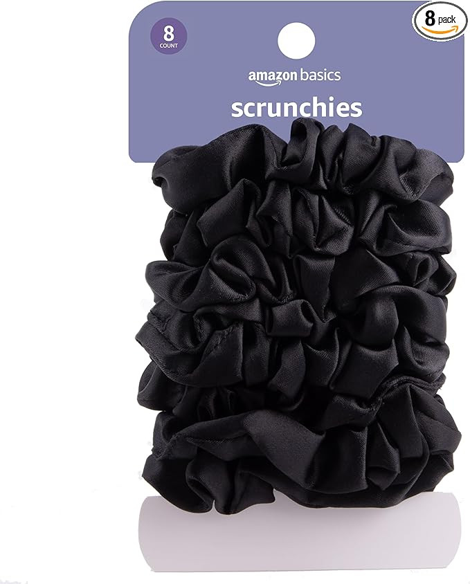 Amazon Basics Satin Scrunchies Black Hair Ties, Pack of 8 | Amazon (US)