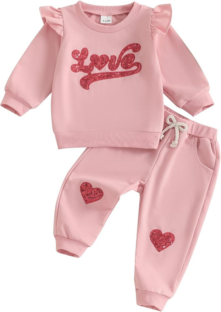 YOKJZJD 2Pcs Newborn Baby Girl Valentines Day Outfit Love Sweatshirt T-Shirt Tops Pants Set Toddl... | Amazon (US)