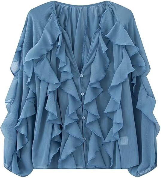 HangNiFang Ruffled Multi-Layered Summer Blouse for Women Chiffon Shirt Tops | Amazon (US)