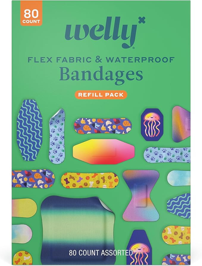 Welly Bandage Family Pack | Adhesive Flexible Fabric & Waterproof Bandages | Assorted Shapes and ... | Amazon (US)