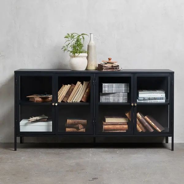 Rye Studio Cairyn Black Glass and Metal Sideboard - 4-Section | Overstock