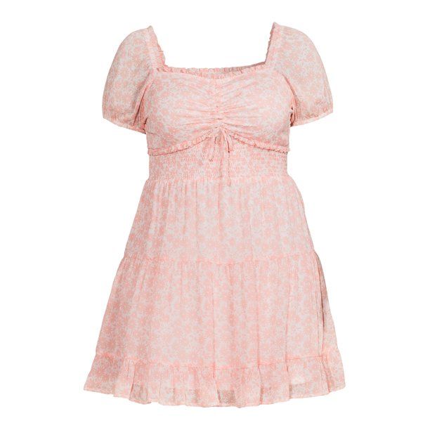 Madden NYC Juniors Plus Smocked Waist Dress with Short Sleeves | Walmart (US)