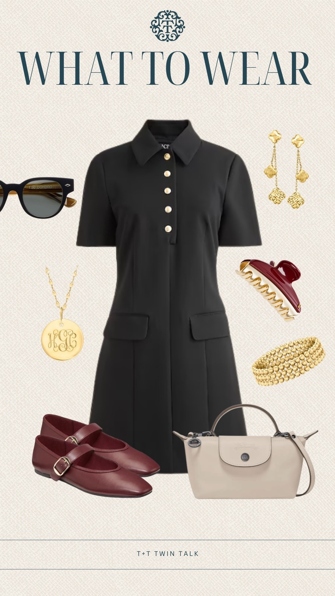 T+T, what to wear! We love this black tailored dress from J.Crew! There are endless occasions you could wear this outfit to! We paired it with maroon Mary Jane flats, an off white Longchamp purse, and gold Ross Simons jewelry. 

#LTKStyleTip #LTKMidsize #LTKOver40