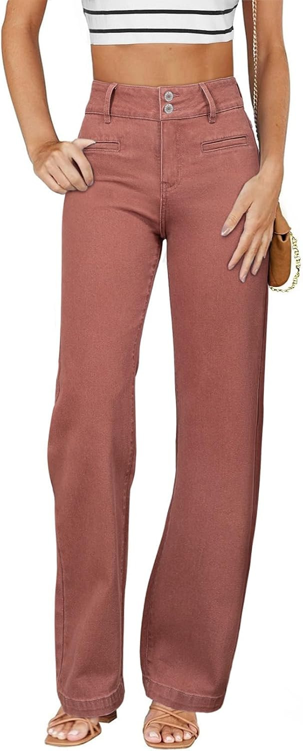 Sidefeel Women's Jeans High Waisted Straight Leg Stretchy Jeans Trendy Loose Wide Leg Zimbaplatinum Denim Pants with Pockets | Amazon (US)