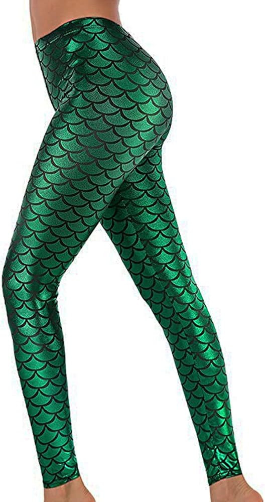 Alaroo Halloween Shiny Fish Scale Mermaid Leggings for Women Pants S-4XL | Amazon (US)