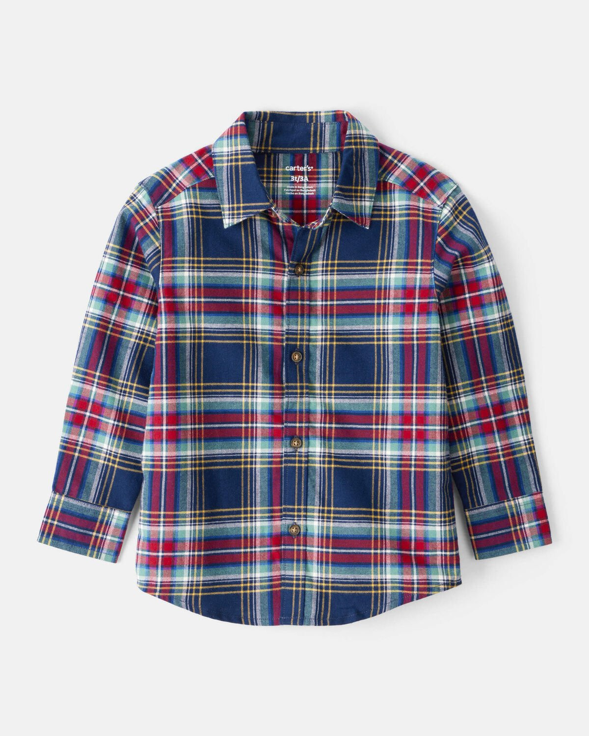 Toddler Boy Plaid Cotton Long-Sleeve Button-Down Shirt - Navy | Carter's Inc