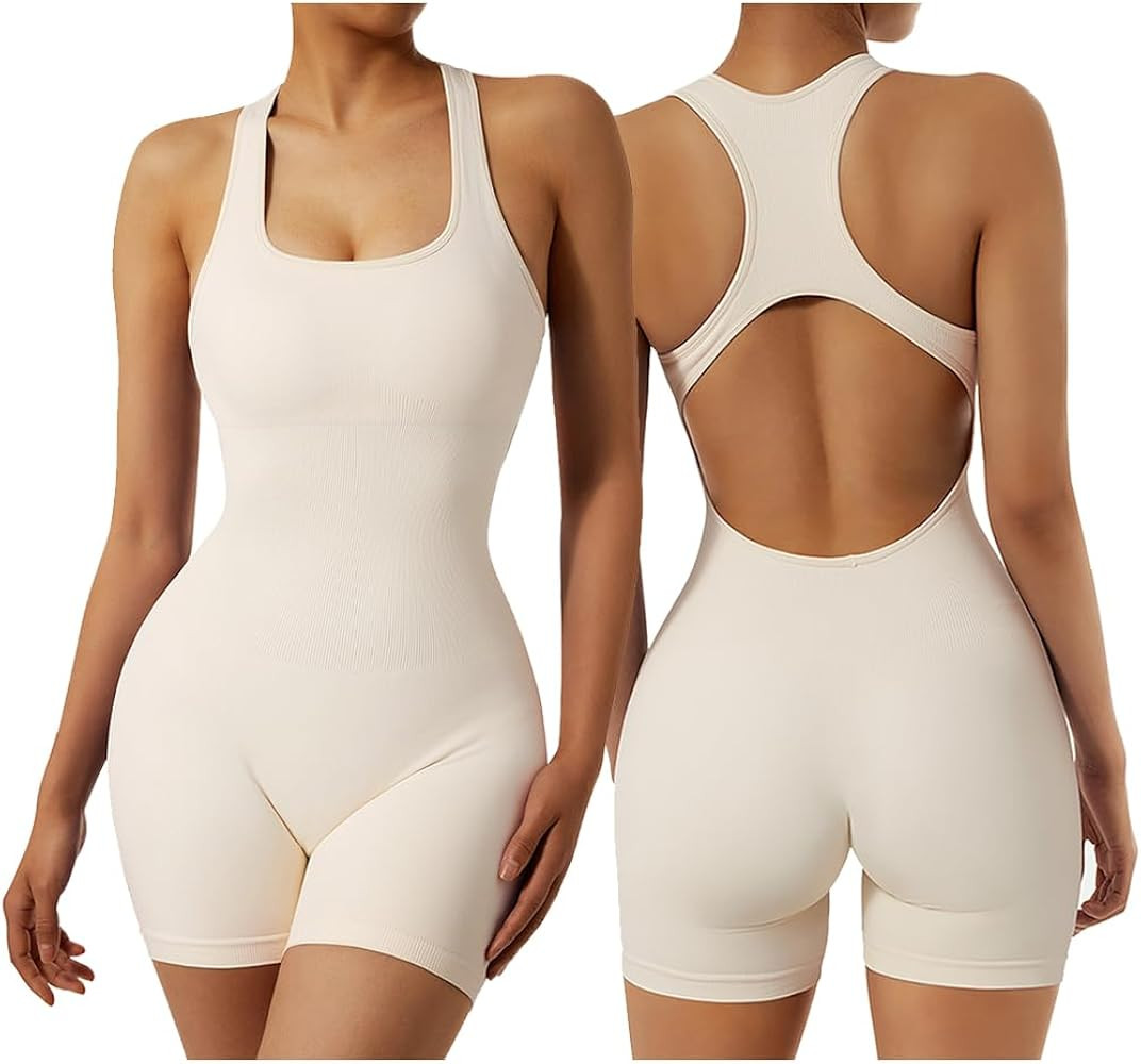 OMKAGI Women Seamless One Piece Jumpsuits Racerback Bodycon Tummy Control Yoga Rompers | Amazon (US)