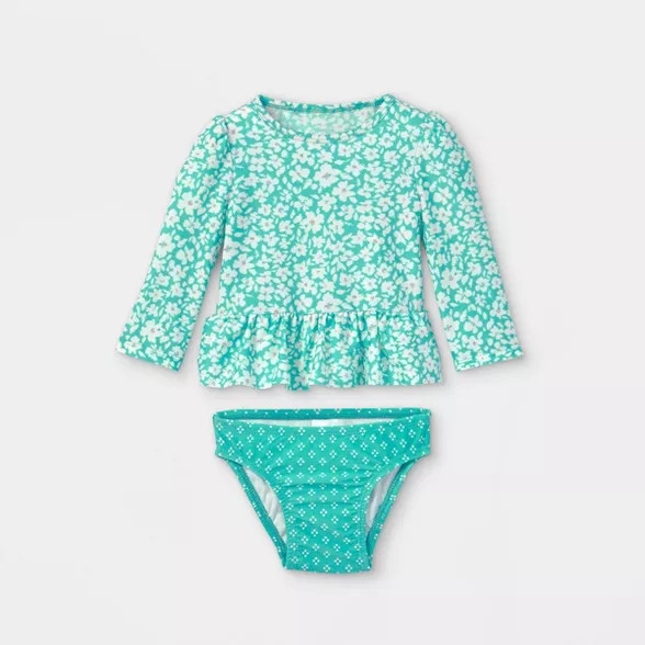 Baby Girls' 2pc Floral Rash Guard Set - Cat & Jack™ Green | Target