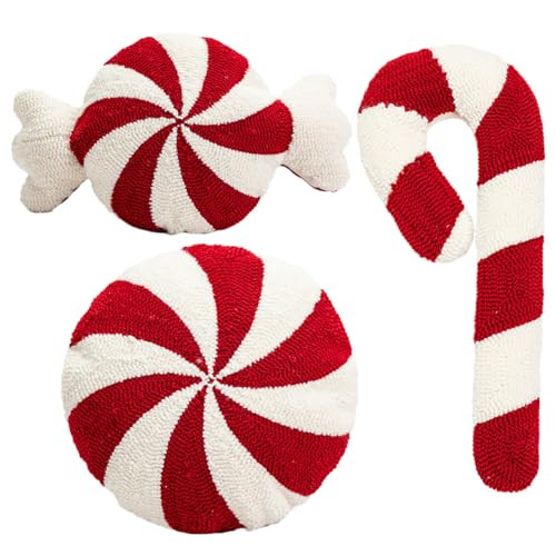 Gujuja 3 Pcs Christmas Candy Throw Pillows Xmas Cane Round Pillow Cute Sweet Shaped Decorations for Bedroom Living Room Winter Home Decor | Amazon (US)