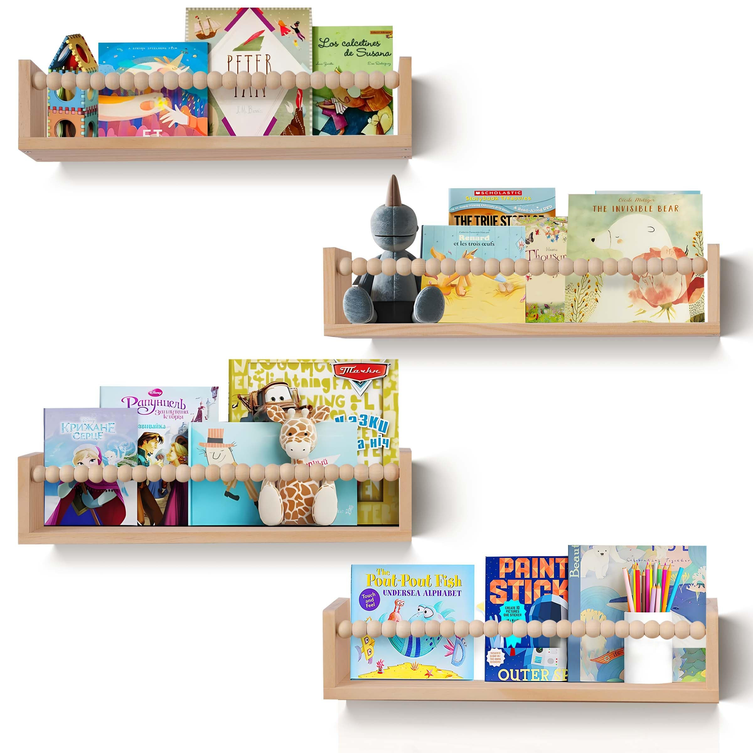 Nursery Book Shelves Set of 4,Wood Floating Nursery Shelves for Wall,Wall Bookshelves for Kids(Se... | Amazon (CA)