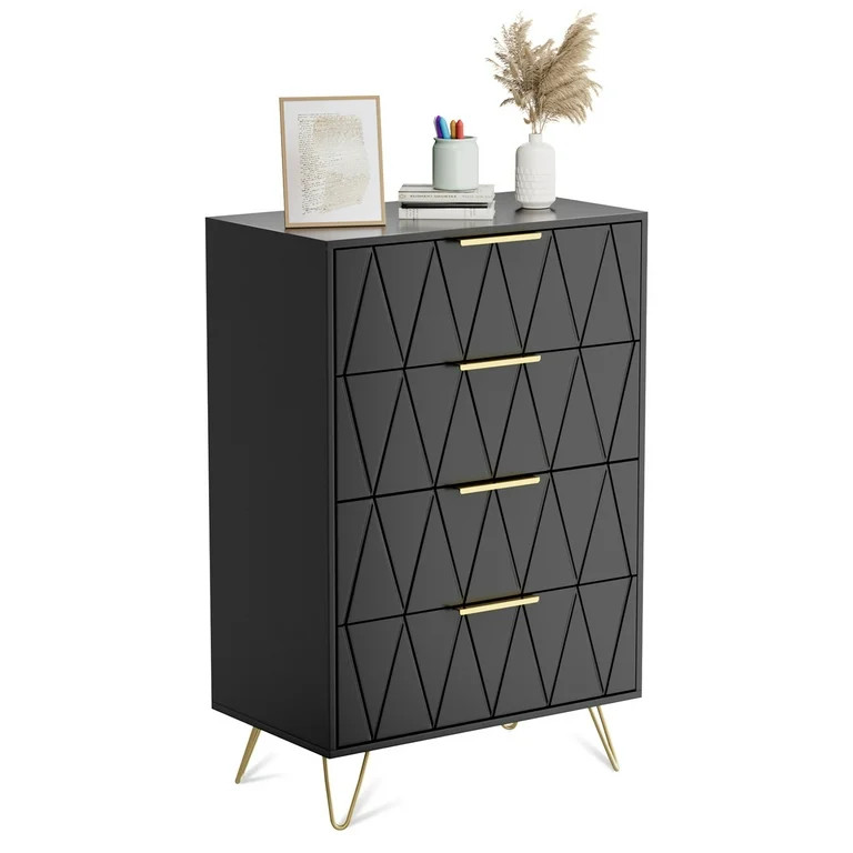 MONVANE 4 Drawer Dresser for Bedroom, Wood Black Dresser with Wide Drawers and Metal Handles,Mode... | Walmart (US)