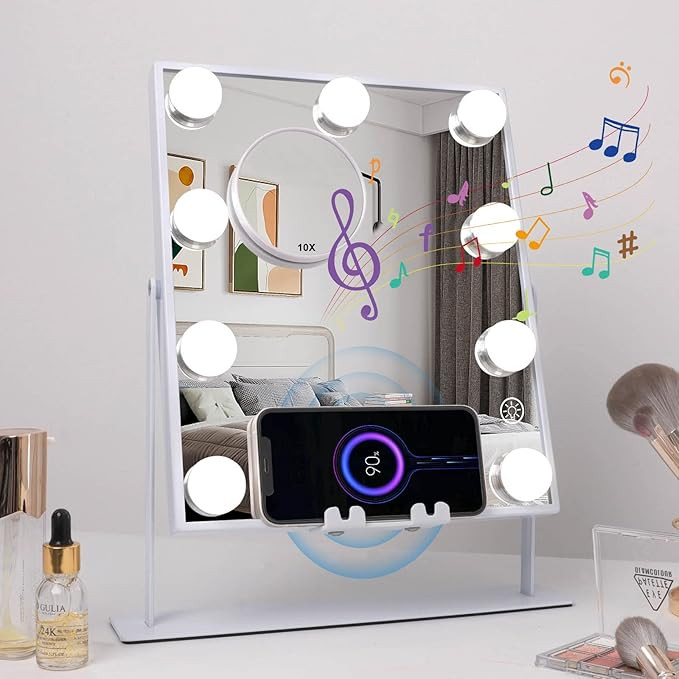 Fenair Lighted Vanity Mirror with Bluetooth and Wireless Charging,Makeup Mirror with Lights and 1... | Amazon (US)