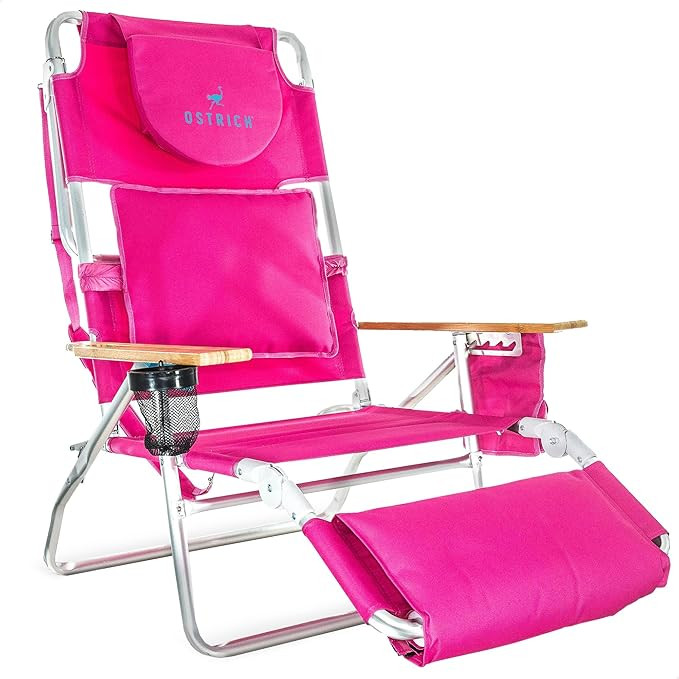 Ostrich Deluxe Reclining Lounge Chair, 3 in 1 Folding Outdoor Beach Lounger, Pink | Amazon (US)