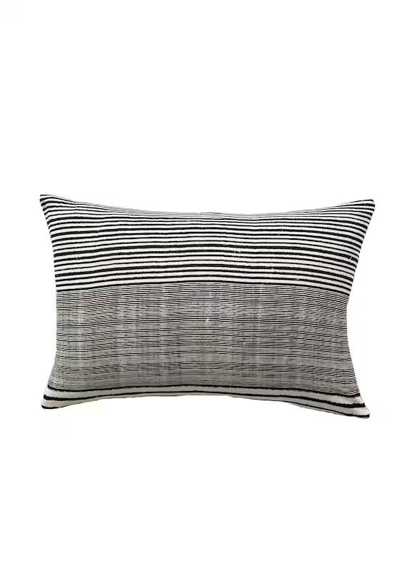 Chiangmai Black and Off-white Striped Batik Tribal Lumbar - Etsy | Etsy (US)