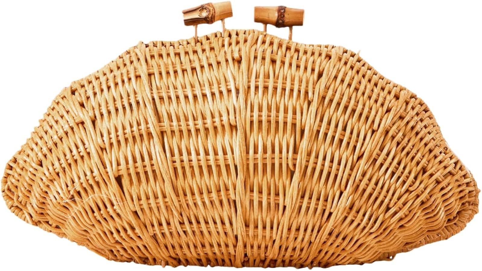 UMREN Hand-woven Shell Shaped Rattan Clutch Bag Summer Straw Clutch Purse Beach Wicker Handbags f... | Amazon (US)