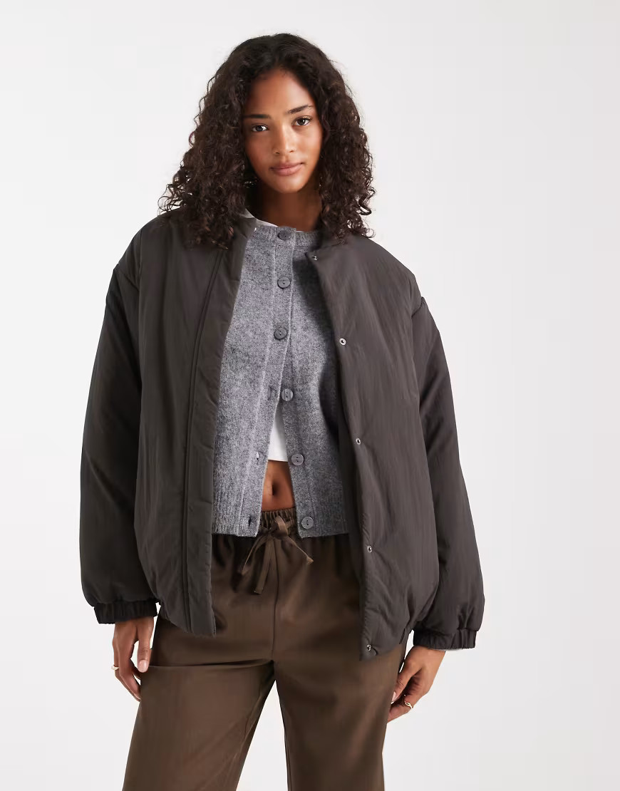 ASOS DESIGN padded oversized bomber jacket in charcoal-Green | ASOS (Global)
