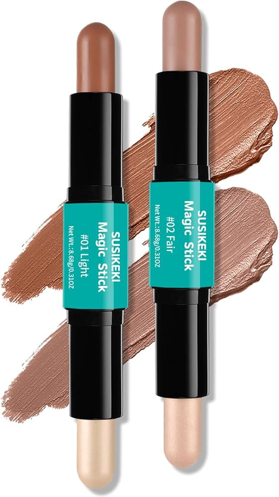 Contour Stick, 2Pcs Dual-Ended Highlighter Makeup Pen & Contouring Stick for Face Shaping, Long L... | Amazon (US)