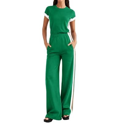 Fisoew Women One Piece Jumpsuits Wide Leg Pants Short Sleeve Dressy Workout Romper… | Amazon (US)