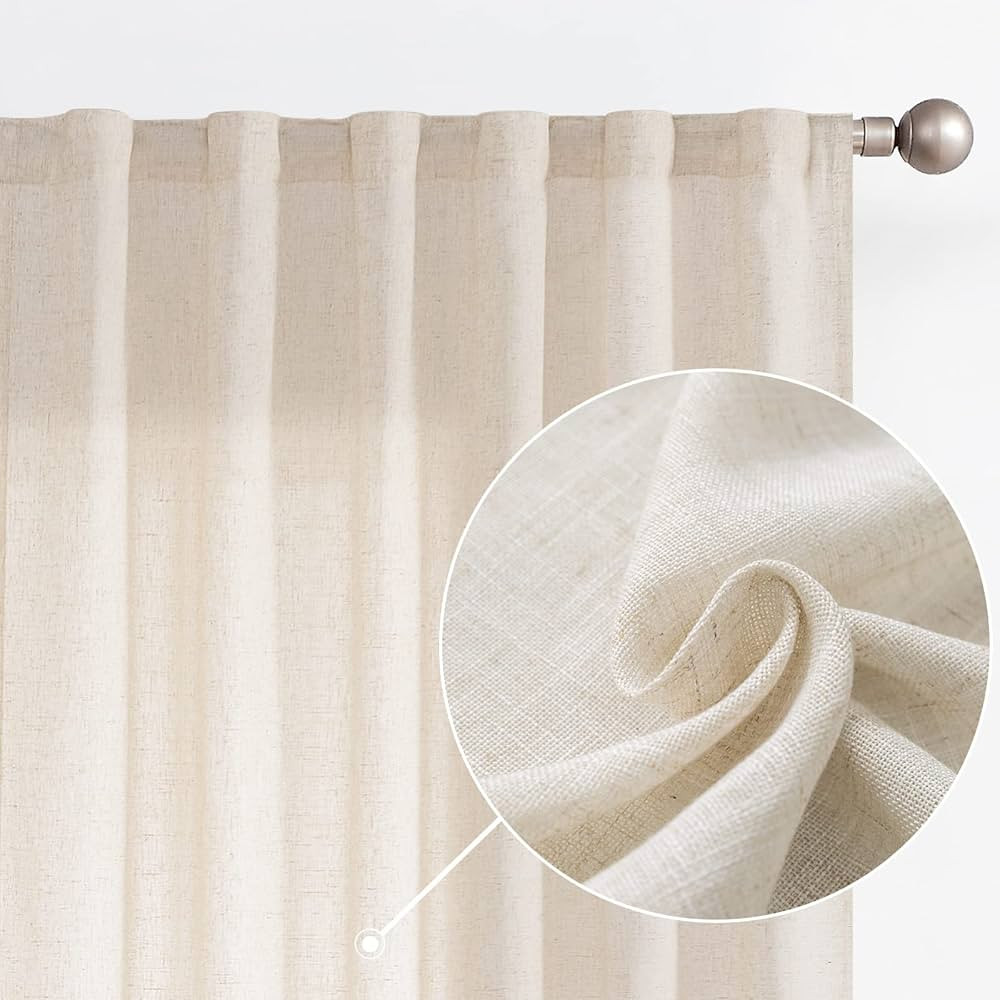 jinchan Linen Curtains for Living Room Drapes Rod Pocket Back Tab Beige Linen Blend Farmhouse Cur... | Amazon (US)