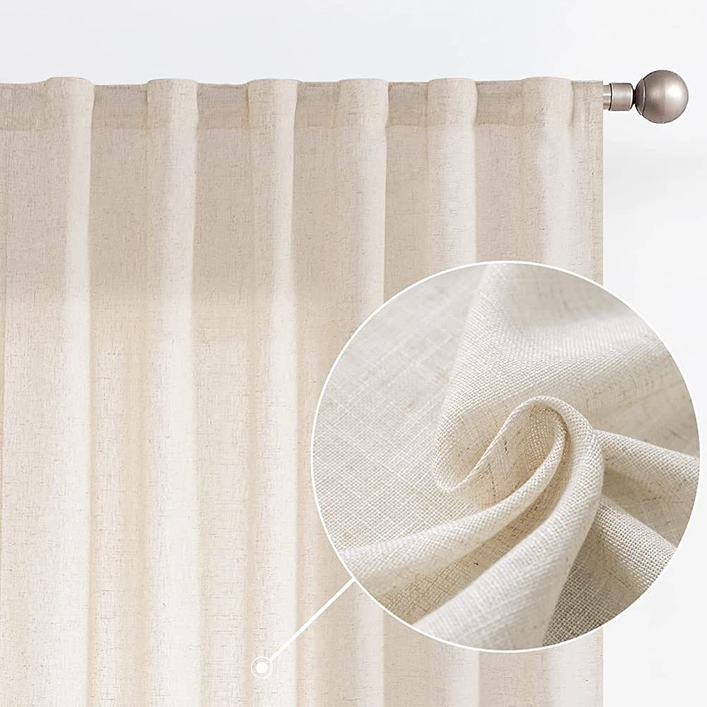 jinchan Linen Beige Curtains 84 Inches Long for Living Room Farmhouse Rod Pocket Back Tab Light F... | Amazon (US)