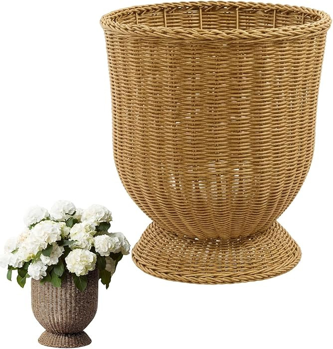 12 Inch Hand Woven Rattan Planter Pot with Stand - Large Decorative Basket for Indoor Plants, Flo... | Amazon (US)