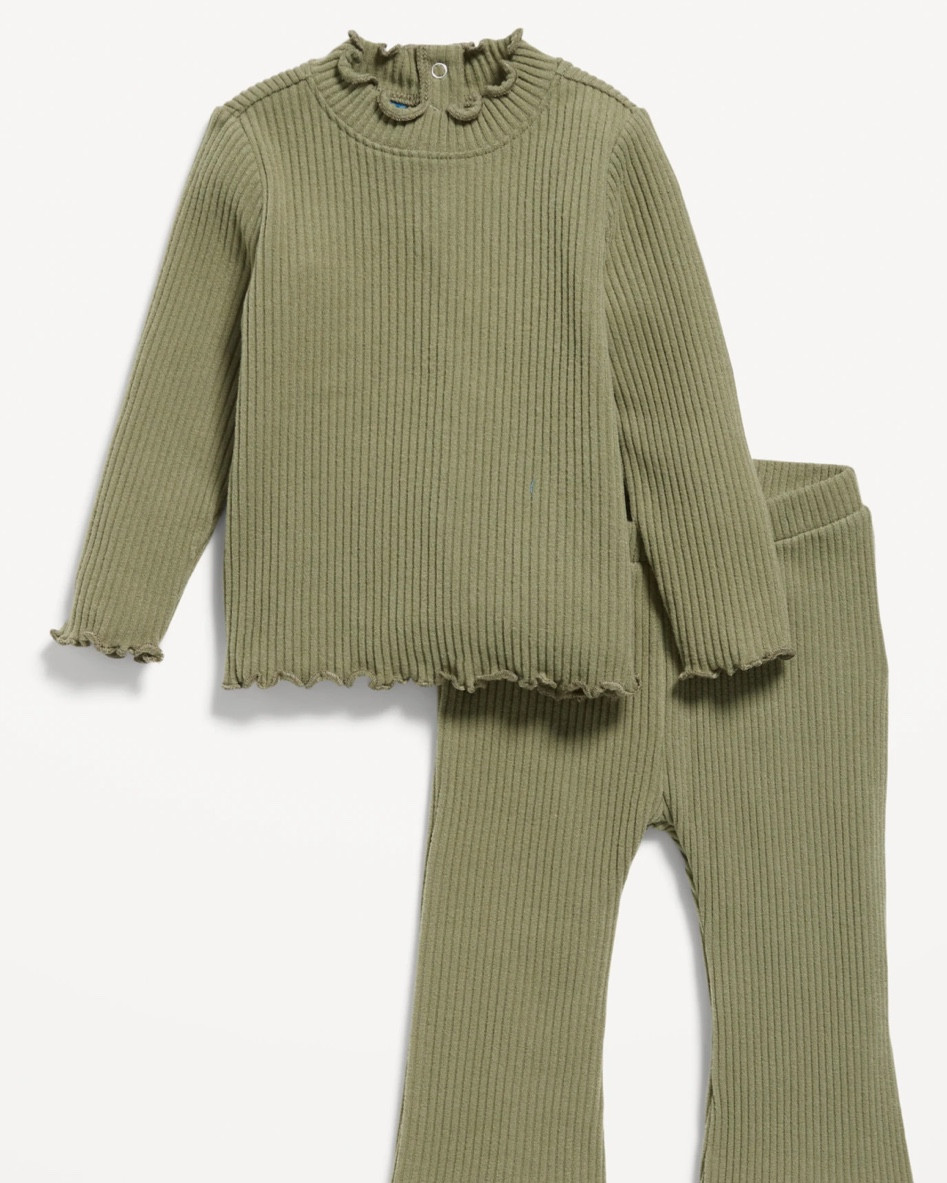 Fall Baby Outfit Plush Cozy-Knit Top & Flare Pants Set for Baby