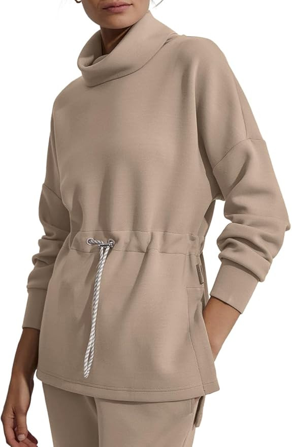 FUPHINE Womens Turtleneck Sweatshirt Oversize Long Sleeve Pullover Tops Side Slit Soft Hoodie wit... | Amazon (US)