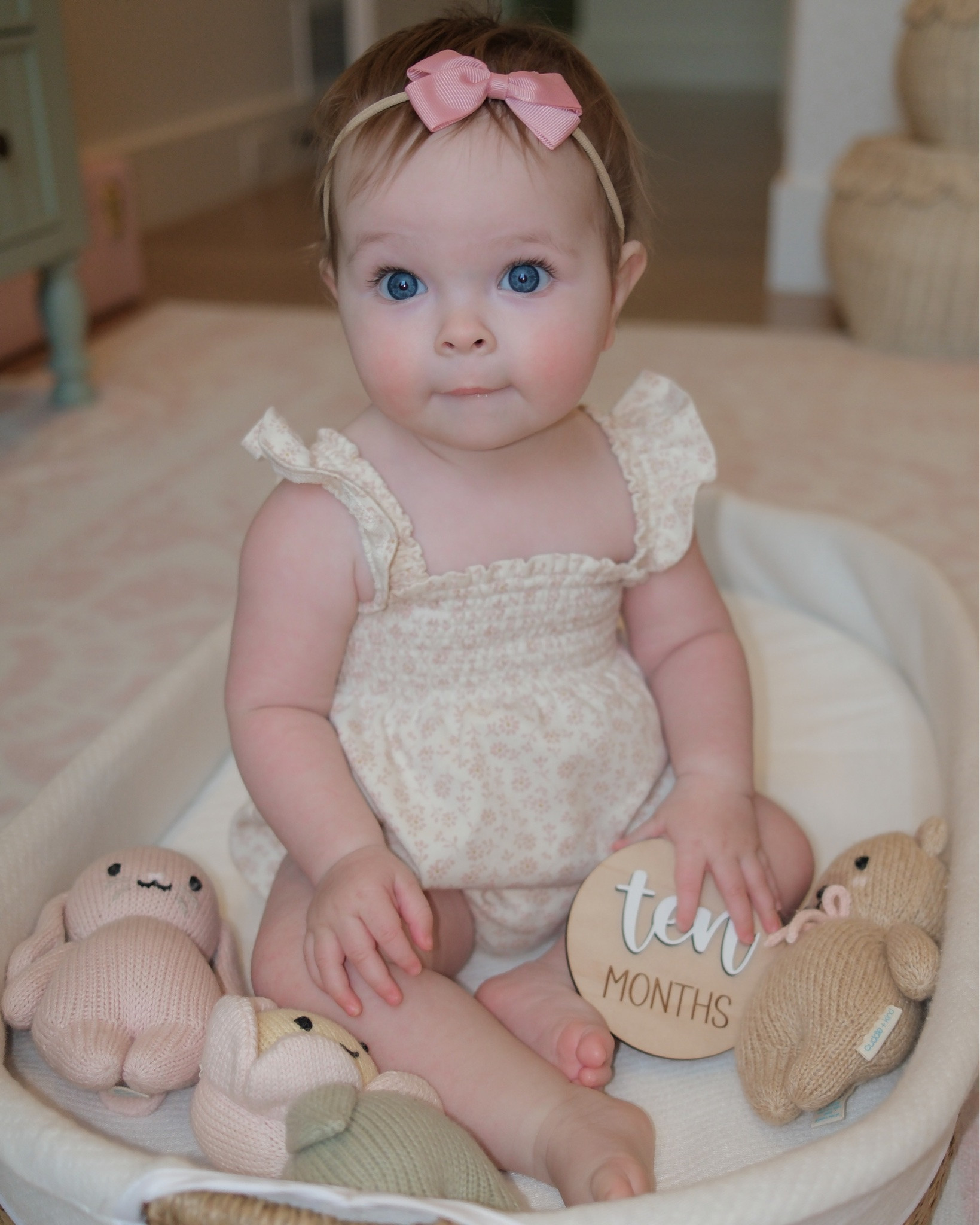 10 months! 🎀🧸🤍 

We are SO late posting this! We took these a while back and totally forgot to post them, and now she’s 11 months in 4 days! 😅

This month Sutton learned SO much! She started crawling, she’s pulling herself up to stand, and she started swim lessons where she’s learning to float on her back in the pool! 🥹 She’s tried so many new foods and has officially fallen in love with chicken lol. She’s so sweet and is jabbering more and more every day. 🥺

I can’t believe we’re already planning her FIRST birthday! 🥹😭 This has seriously been the fastest 10 (almost 11) months ever! 🤍

#LTKootd #LTKBaby #LTKSaleAlert