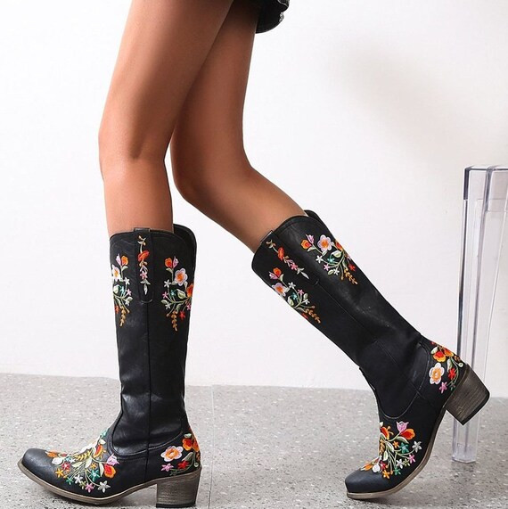 Women Cowgirl Boho Floral Embroidered Mexican Old Country - Etsy | Etsy (US)