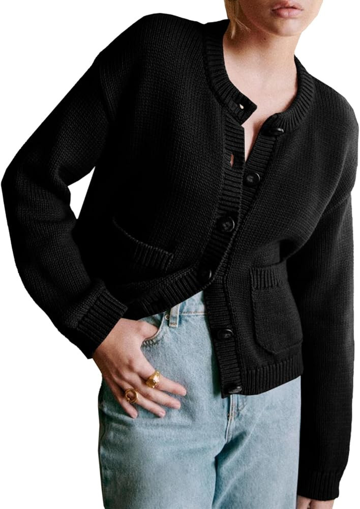 Yousify Cardigan Sweaters for Women Cropped Long Sleeve Crew Neck Button Down Sweaters Fall Winte... | Amazon (US)