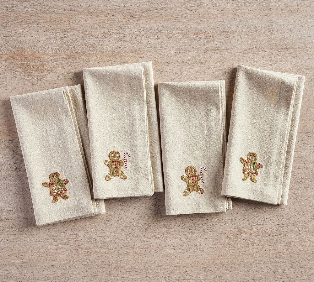 Gingerbread Embroidered Napkins - Set of 4 | Pottery Barn (US)