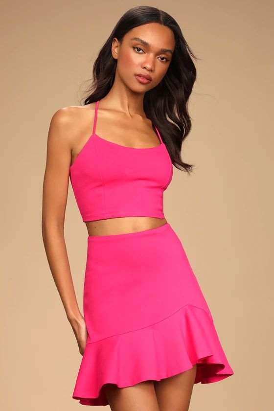 Catch My Eye Hot Pink Two-Piece Lace-Up Mini Dress | Lulus (US)