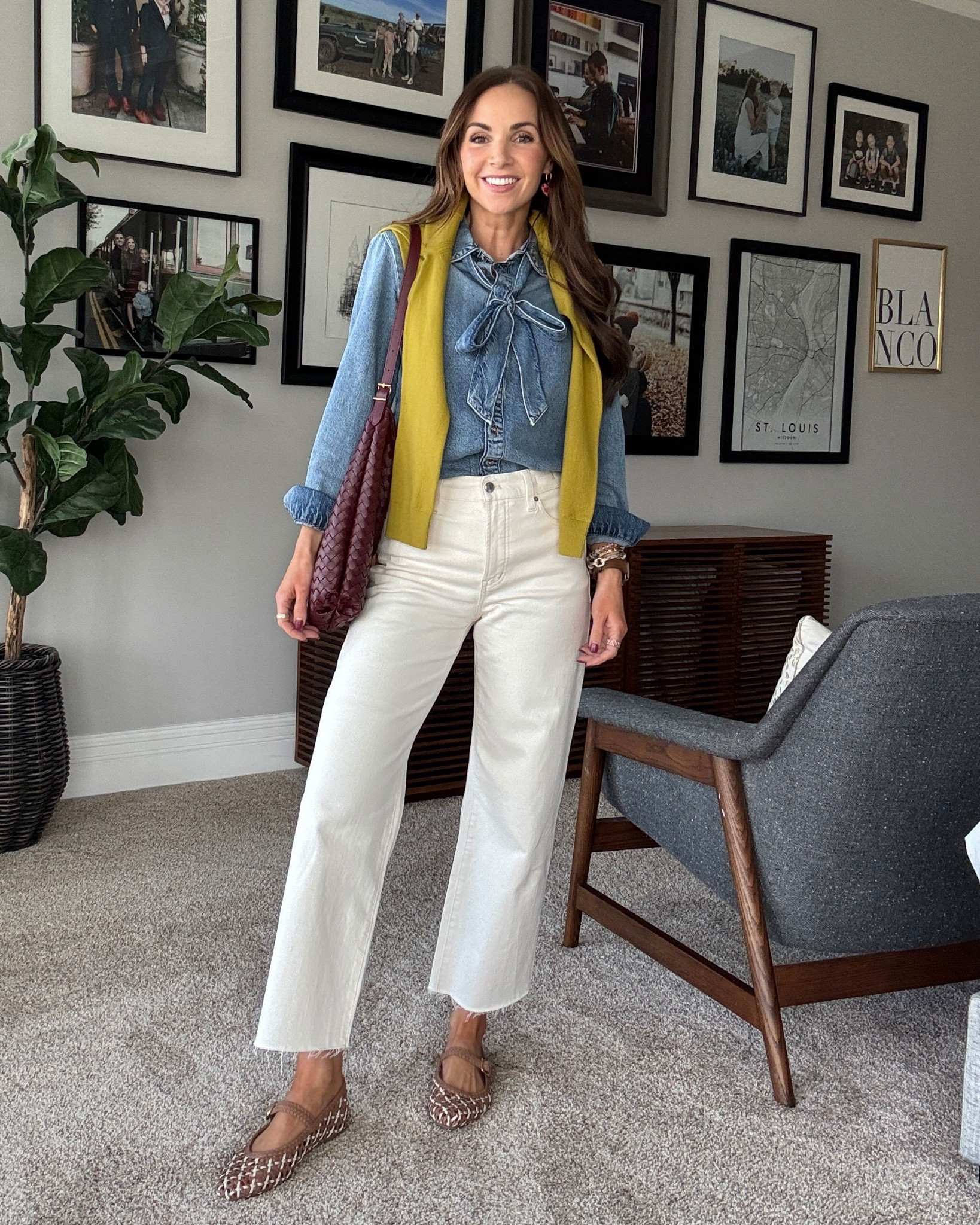 Monday outfit of the day - wearing a base of a denim top and cream jeans and making it more interesting!