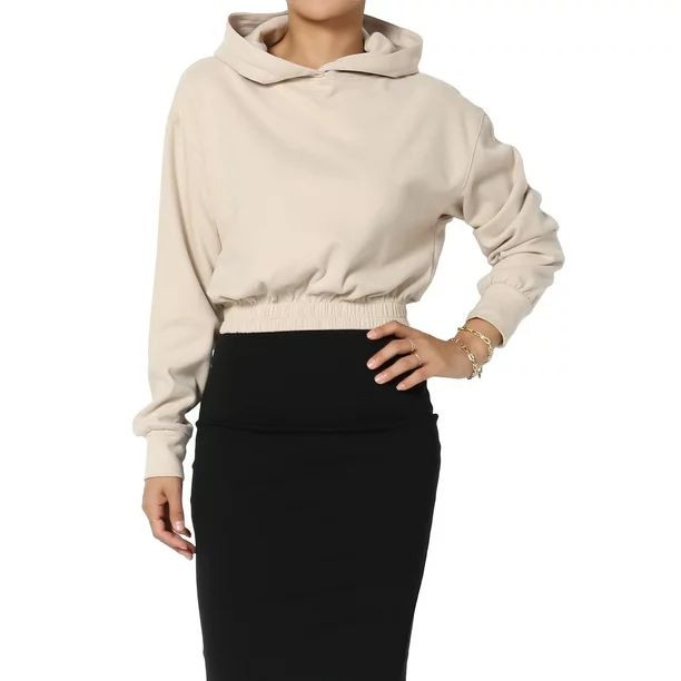 TheMogan Women's Brushed Terry Cropped Hoodie High Waisted Drop Shoulder Long Sleeve Top - Walmar... | Walmart (US)