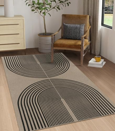 Rugalia Easy Jute Rainbow Area Rug, 3x5 Indoor Outdoor Entryway Rug Washable Non-Slip Modern Boho Kitchen Rugs, Black and Nature Abstract Throw Carpet for Living Room Patio Kids Room | Amazon (US)