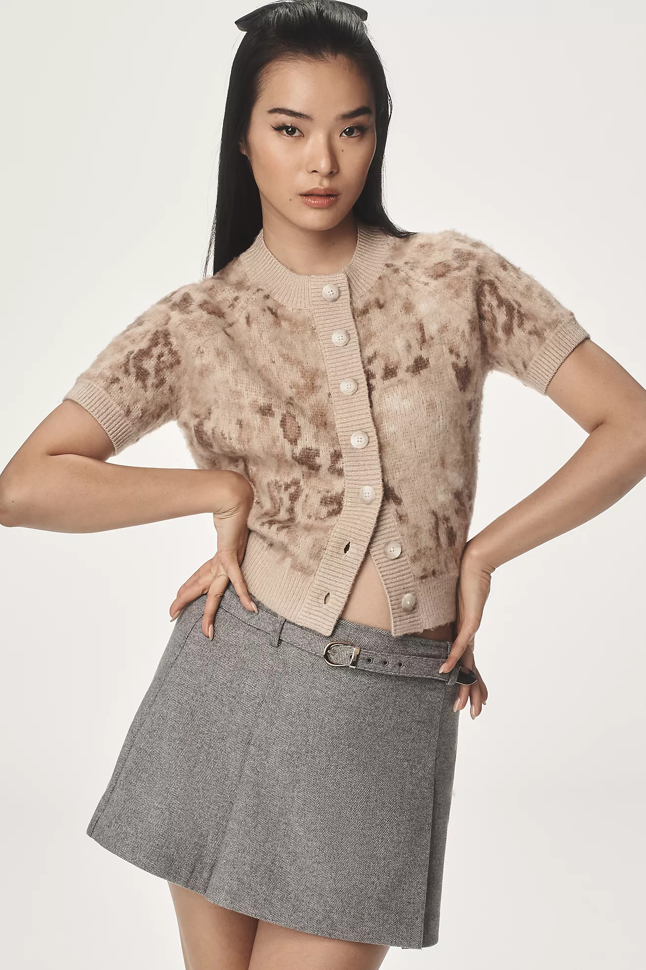 By Anthropologie Short-Sleeve Fitted Cardigan Sweater | Anthropologie (US)