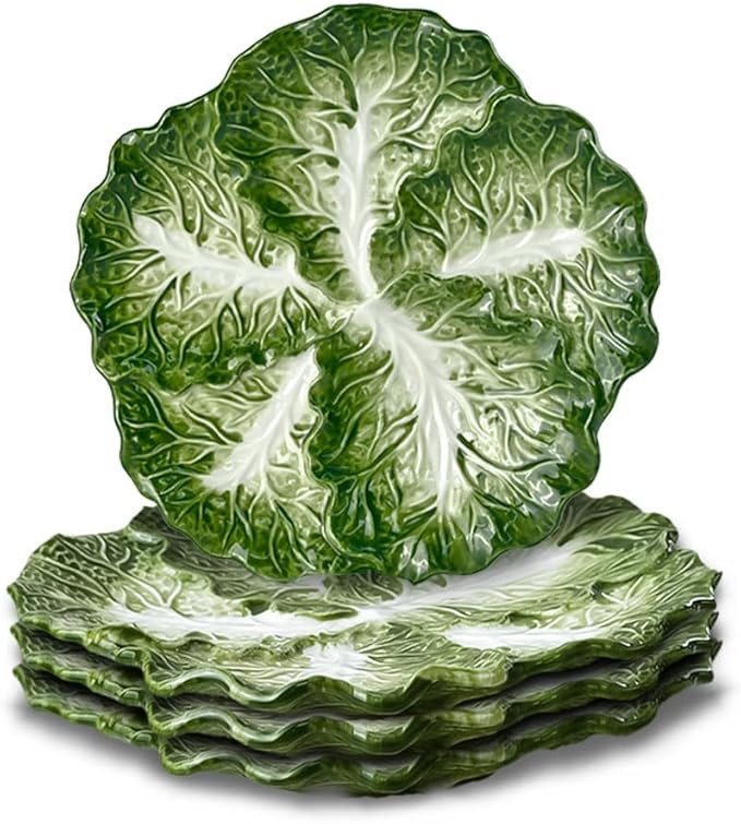 Amazon.com | KXZ 4-piece Green Ceramic Cabbage Plates, 8-inch. For desserts, dinner, etc. Microwa... | Amazon (US)
