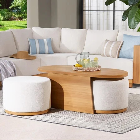 Better Homes & Gardens Juliet Outdoor Coffee Table and 2 Ottomans with Patio Cover, Beige | Walmart (US)