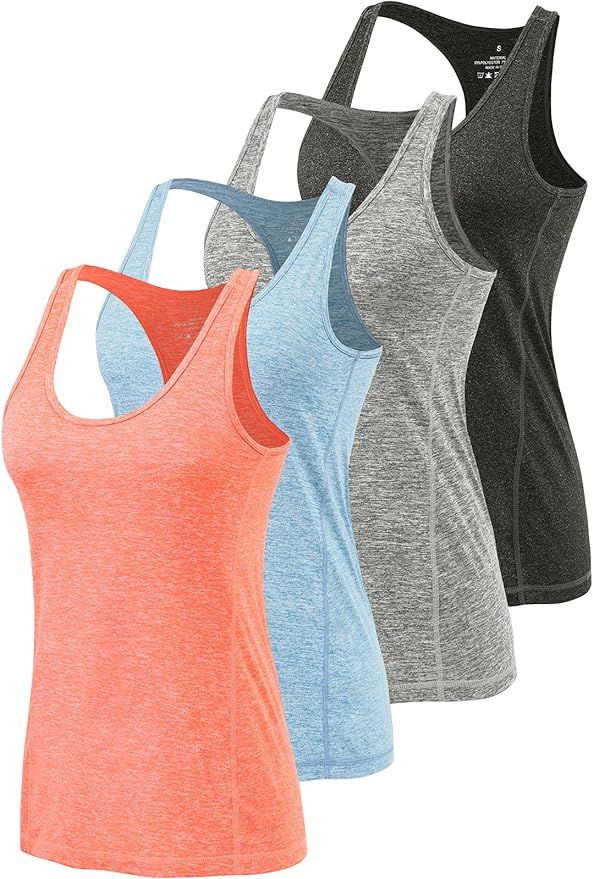 Air Curvey Workout Tank Tops for Women Yoga Racerback Tanks Athletic Quick Dry Activewear 4 Pack | Amazon (US)